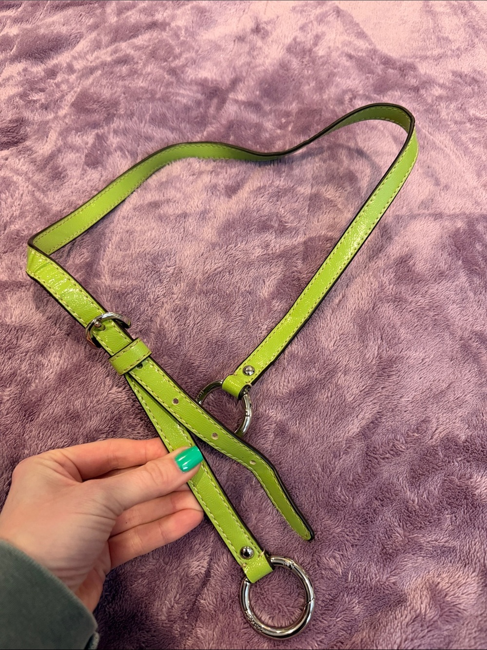 Coach Lime Green Leather Ring Detail Strap Belt or bag handle
